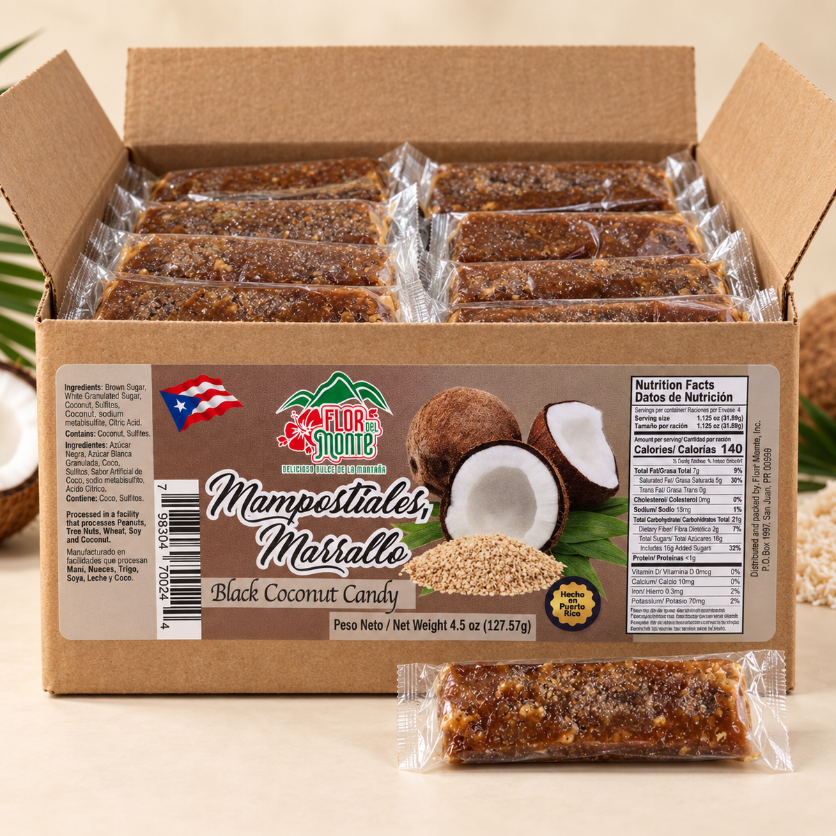 Flor del Monte Mampostiales Marrallo Black Coconut Candy – 4.5 oz